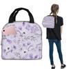 Light Purple Floral Pattern Insulated Lunch Bag for Women Kids Portable Food Boxes Thermal Lunch Box Tote