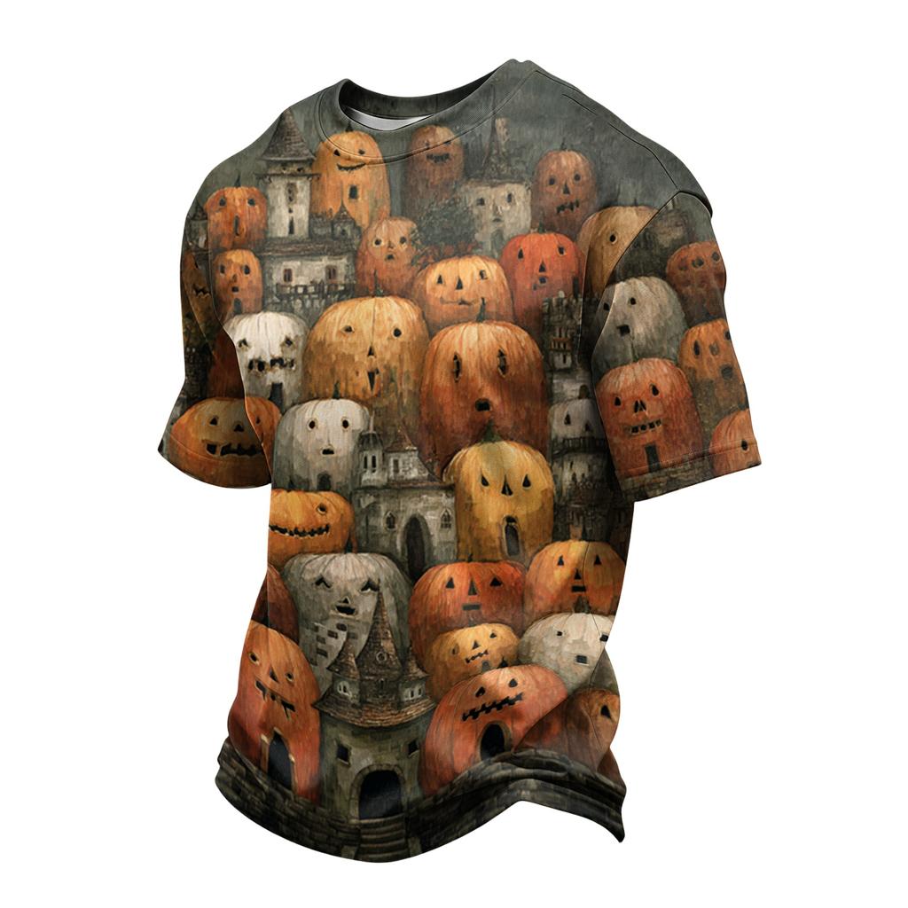 Men’s Casual Printed Crew Neck Lightweight Breathable Short Sleeve Shirt Halloween Themed Graphic Top Comfortable Fit