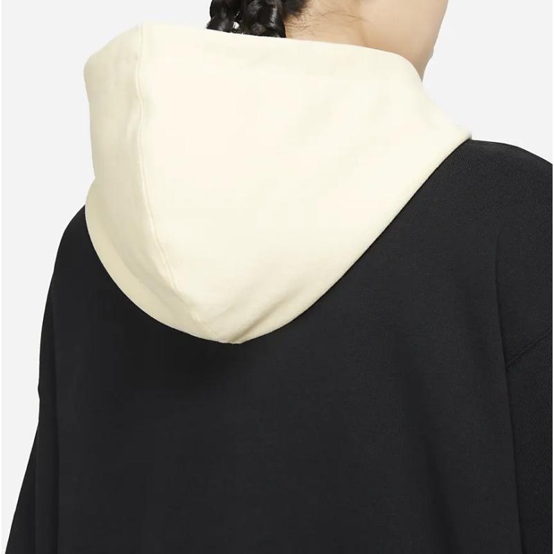 Jordan Flight Logo Printed Drawstring Hooded Fleece Long Sleeve Sweatshirt Women Sweatshirt Black FB7657-010