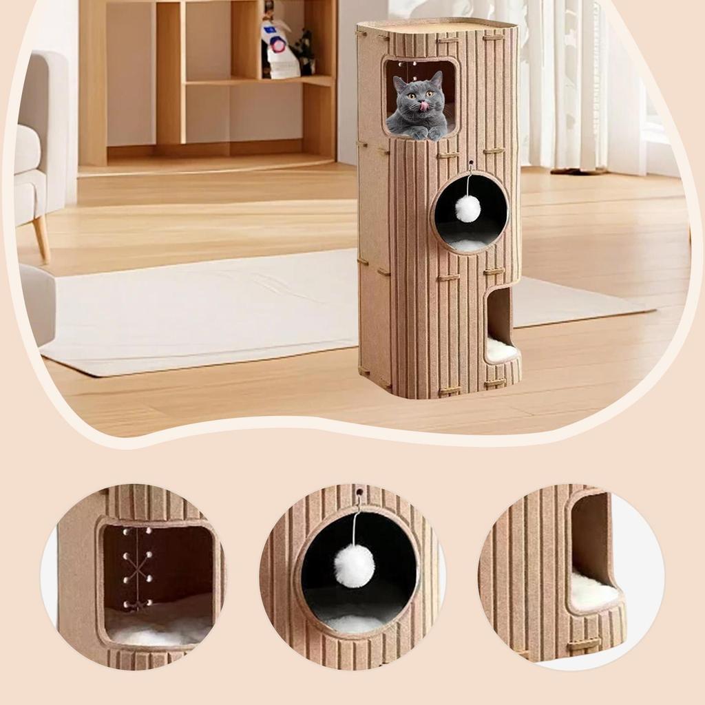 Felt Cat House 3 Story for Indoor Cats Kittens Soft Cushion Pet Supplies