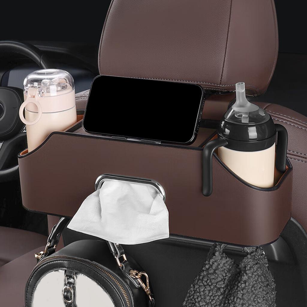 Car Back Seat Organizer with 2 Drink Cup Holder Tissue Box and Storage Box Hook Multi-functional Storage Box