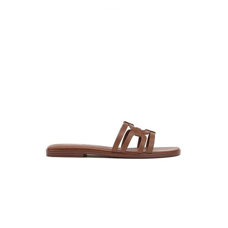 Cowhide version~ Genuine leather one-word beach flat-bottomed slippers for women's sandals