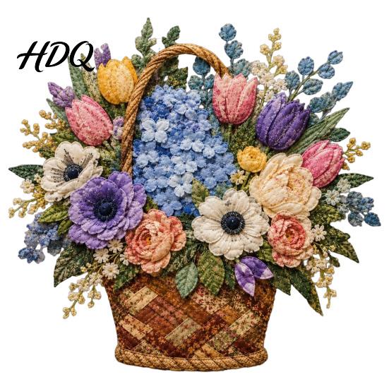 Actividades Manualidades de Tela DIY Cesta de Flores Patchwork Kit Flores en Capas Sala de Manualidades Decoración de Pared Proyecto de Costura Floral 3D para Adultos,