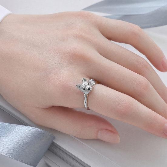Yousheng Hand-Engraved Puppy Ring with Rhinestone Inlay, Polished Alloy Finish Finger Ring, Puppy Jewelry Gift for Dog Lovers