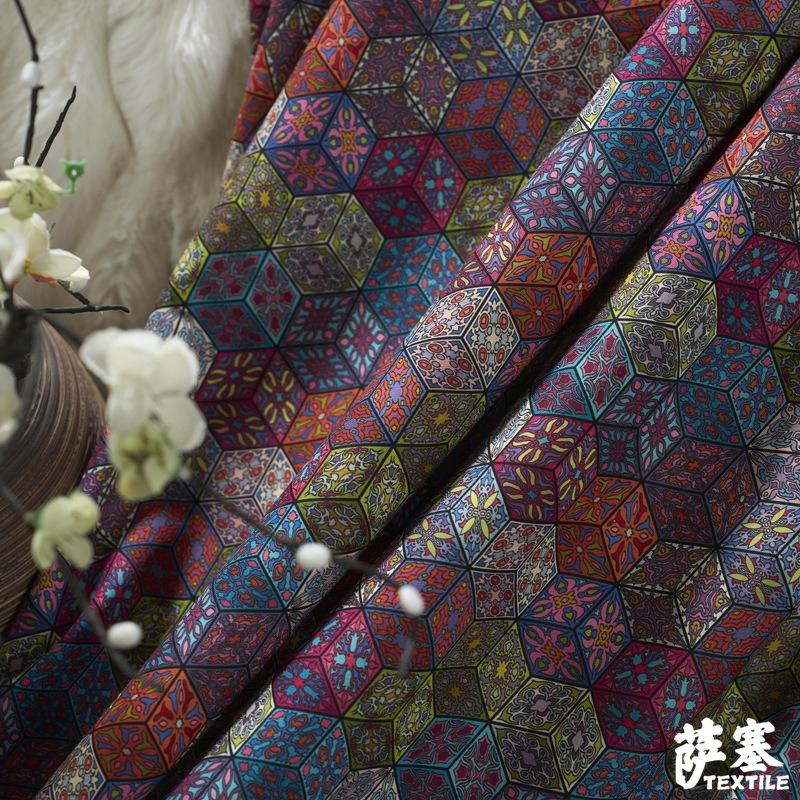 Pure Cotton Printed Plain Weave Fabric Ethnic Style Simia Fabric DIY Dress Coat Decorative Fabric Throw Pillow Bar Tablecloth