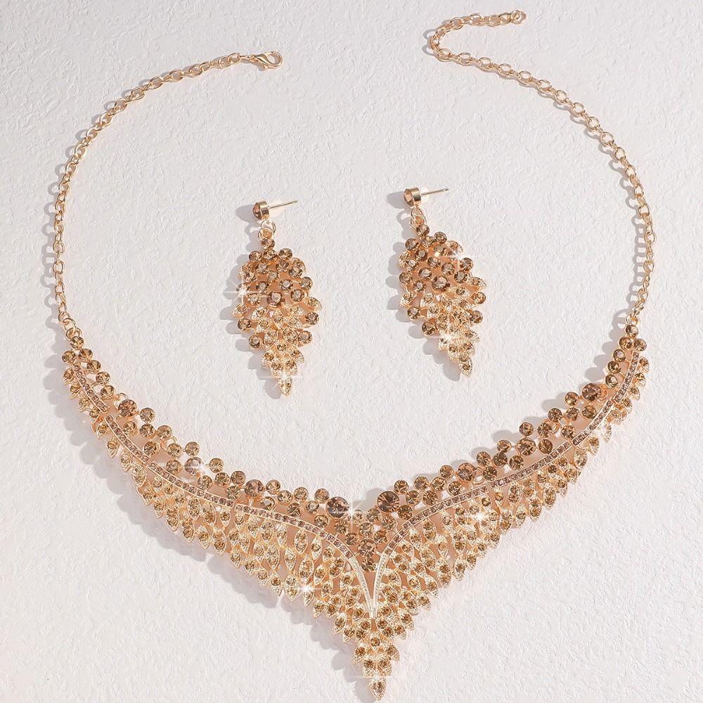 Modeschmuck Halskette Ohrring Set Inlay Strass Schlüsselbeinkette Schmuckset Frauen