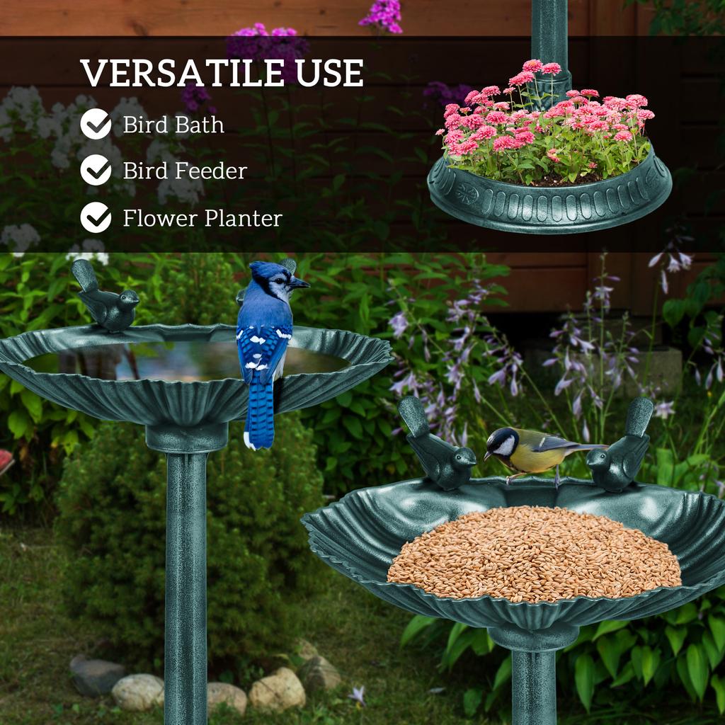 81cm Tall Bird Bath with 2 Decorative Birds, Vintage Style Birdbath with Flower Planter Base, Bird Bath Bowl for Garden, Green
