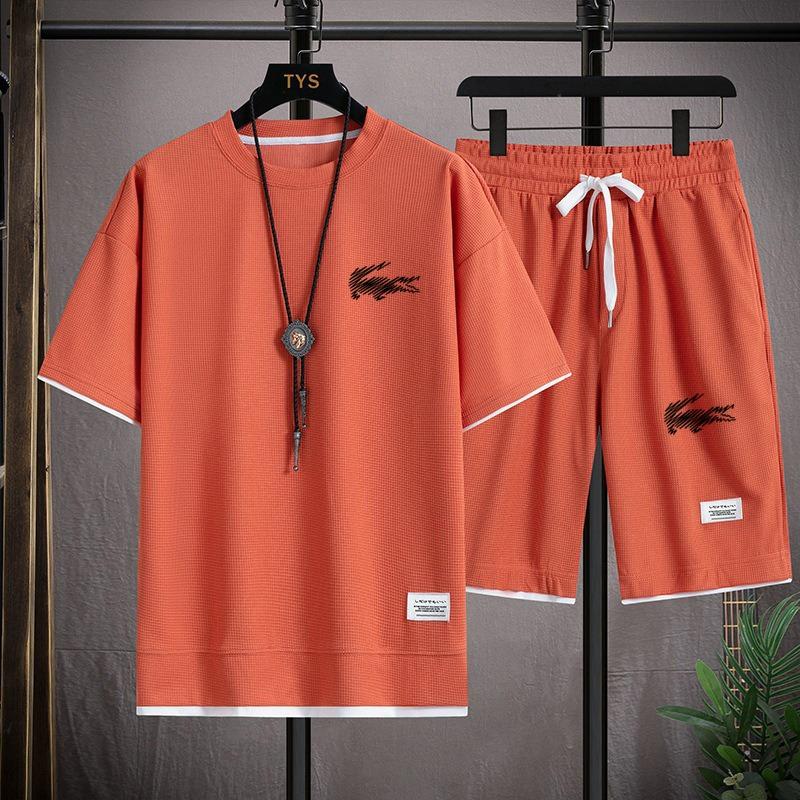 2025 Sports Fashion Casual Men's Suit Summer Korean Men's Short-sleeved T-shirt + Five-point Shorts Two-piece Set