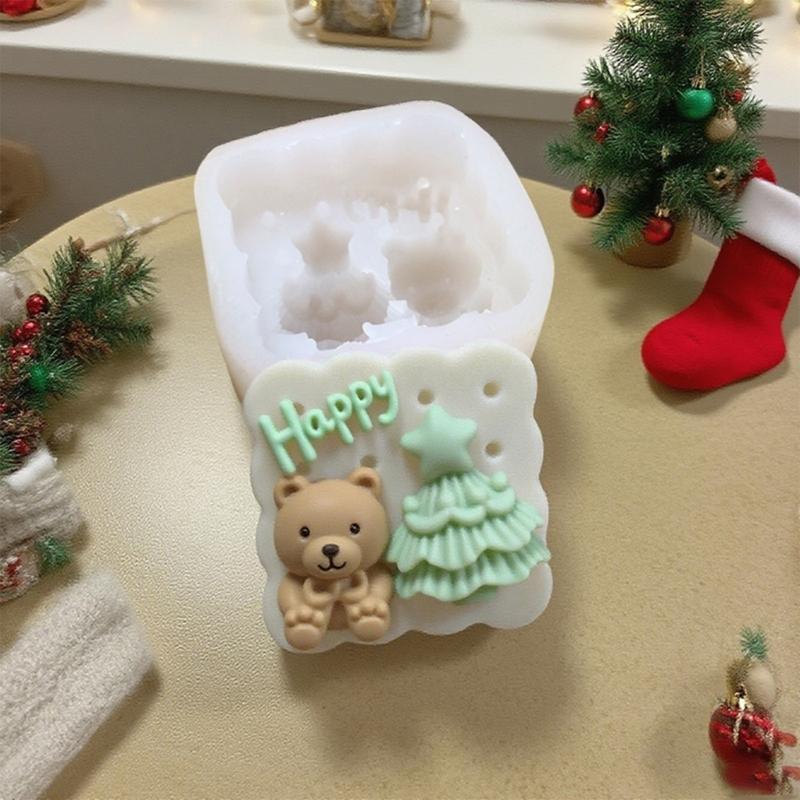 Festival Embosseds Christmas Bear Silicone Candle Mould for Crafting Holiday Decorations