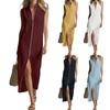 Damen Farbärmellos Reißverschluss Stehkragen Modisch Schlitz Lässiges Kleid