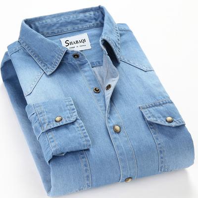 Men Cotton Denim Shirts Casual Long Sleeve Men's Jeans Blue Shirt