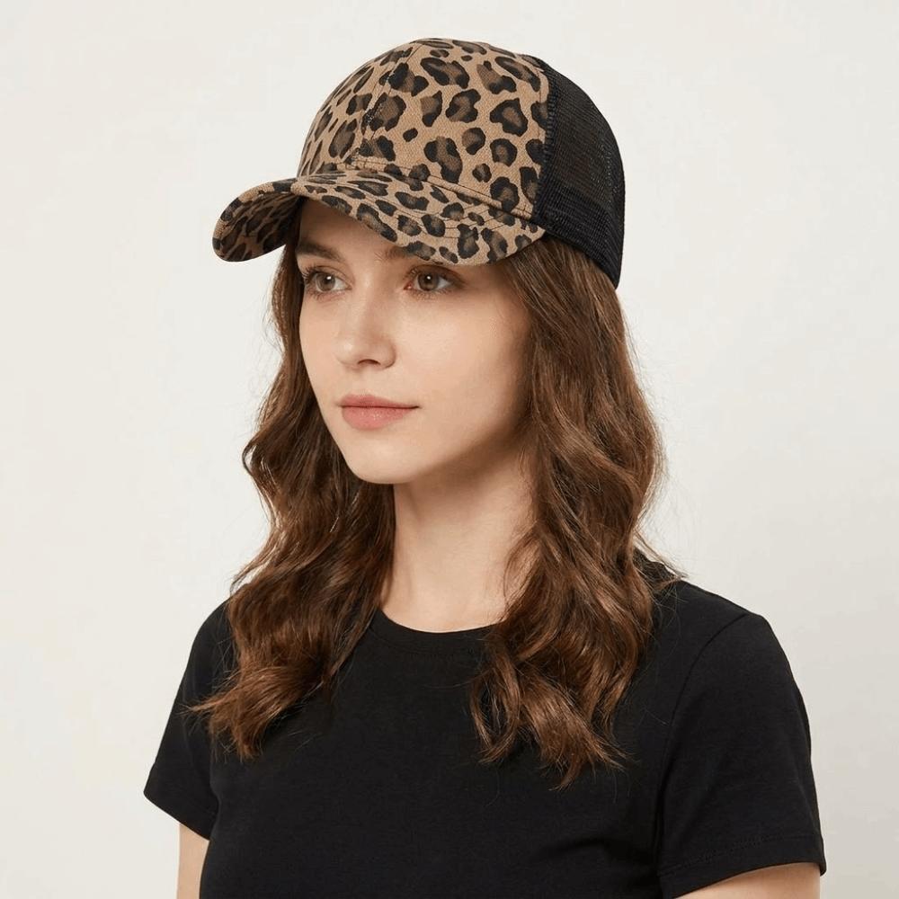 Adjustable Visor Hat Breathable Mesh Peaked Hat Fashion Leopard Print Baseball Cap Unisex