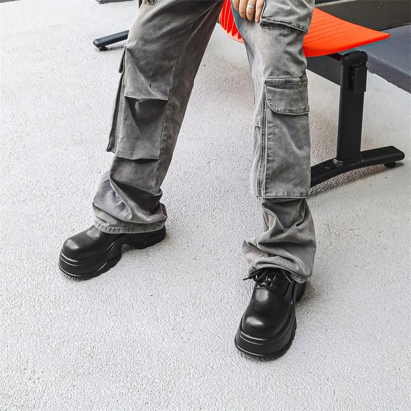 Sapatos Casuais Masculinos de Couro com Solado Grosso Aumento Tênis Masculino Moda Homem Sapatos Oxfords Calçados Formais