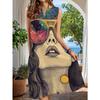Women's Sleeveless Split Neck Dress with Artistic Graphic Print, Casual Midi Dress for Summer Vacation Beach Daily Wear