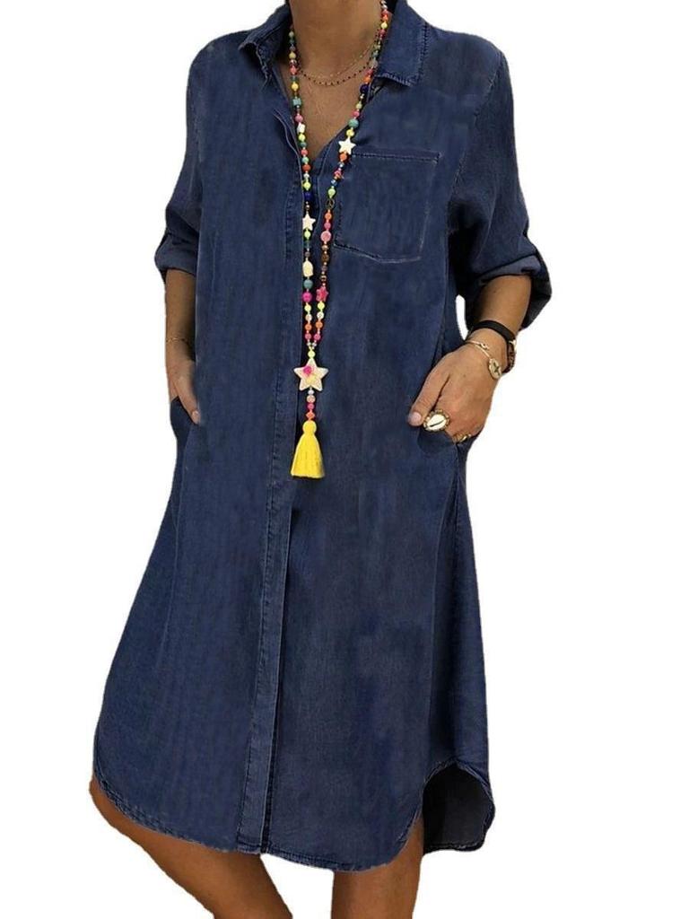 Vestido de mezclilla para mujer Vestido de talla grande de color sólido