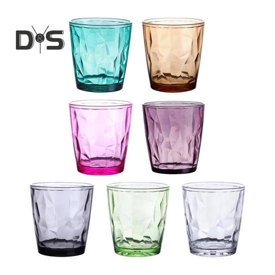 Barevné průsvitné kelímky na vodu 310ml s diamantovým vzorem, nerozbitné, tepelně odolné, bez BPA, stohovatelné sklenice pro domácí večírky a restaurace