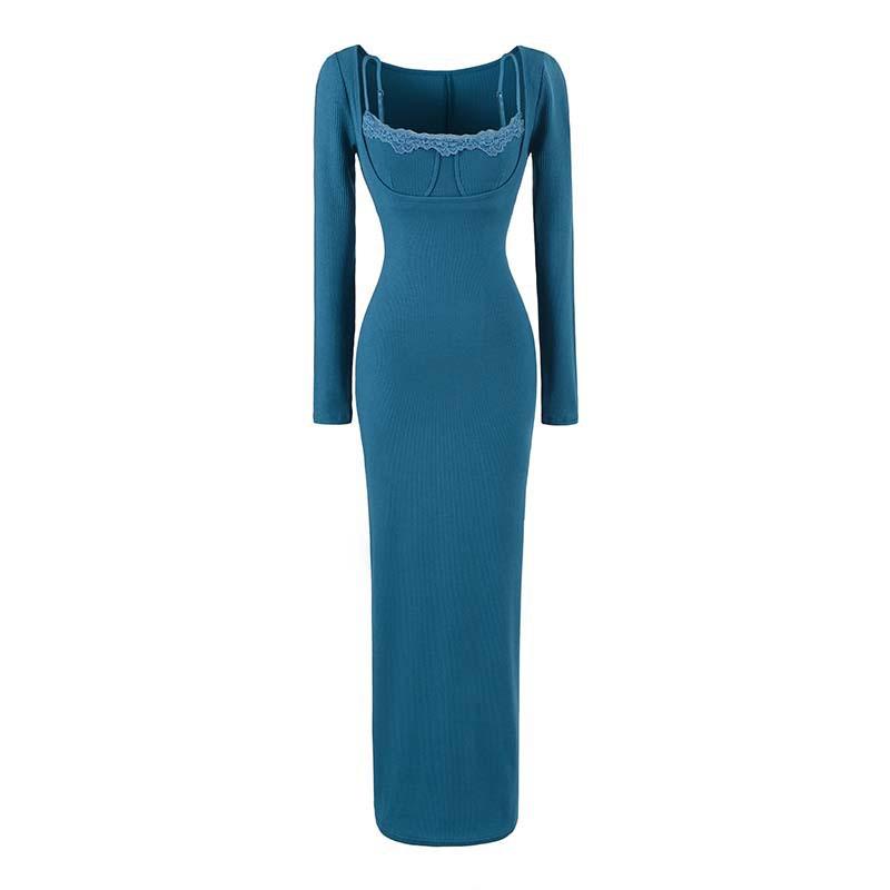 Ins Style Womens Pure Desire Lace Padded Split Dress Set