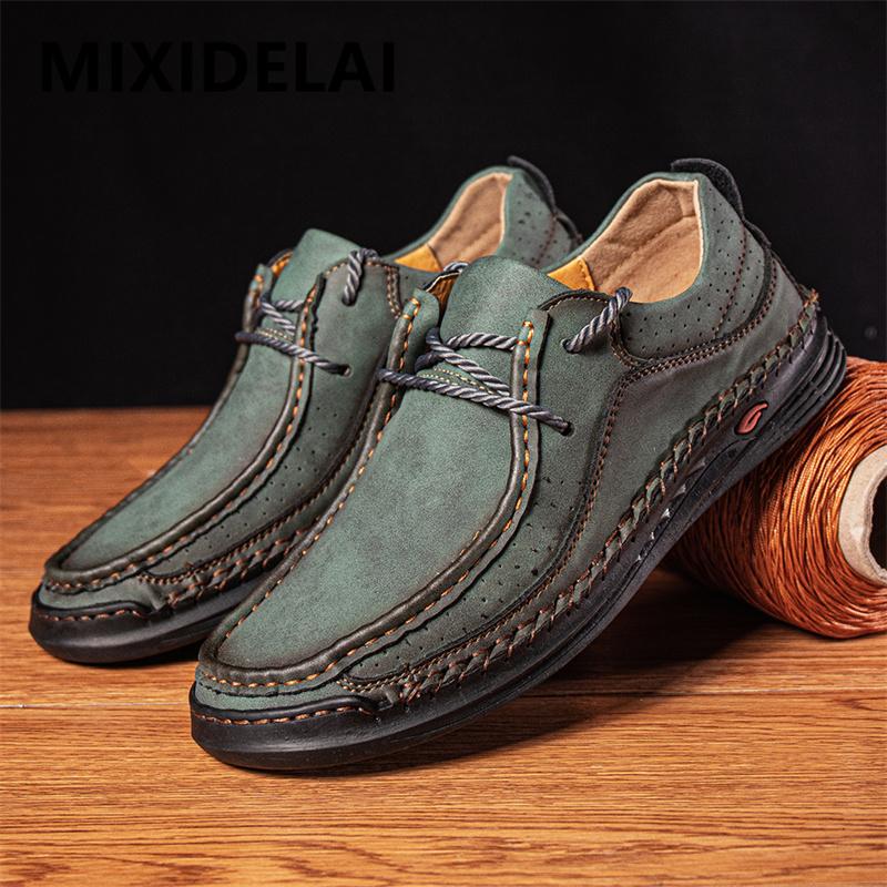 Handmade Leather Shoes Men Casual Sneakers Comfortable Driving Shoe Soft Flat Loafers Men Shoes  Moccasins Tooling Shoe