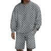 Rundhals Herren T-Shirt Langarm Shorts Set Locker Lässig Schachbrett Sport Zweiteiliges Set