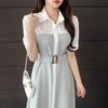 New Arrivals Open Run Women Color Belt Shirt Short Sleeve Long Dress