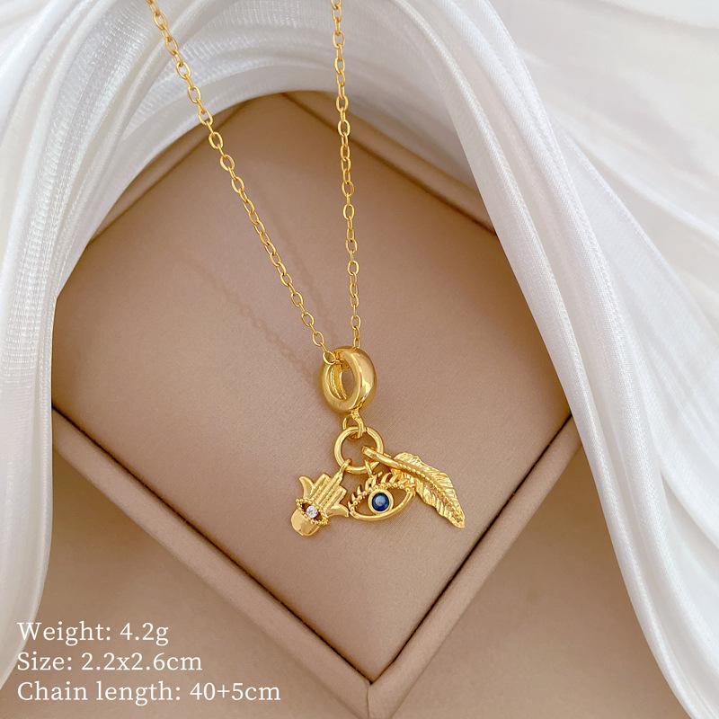 Leaf Devil'S Eye Light Luxury Temperament Gorgeous Full Diamond Necklace Women'S Versatile Collarbone Chain Titanium Steel Chain