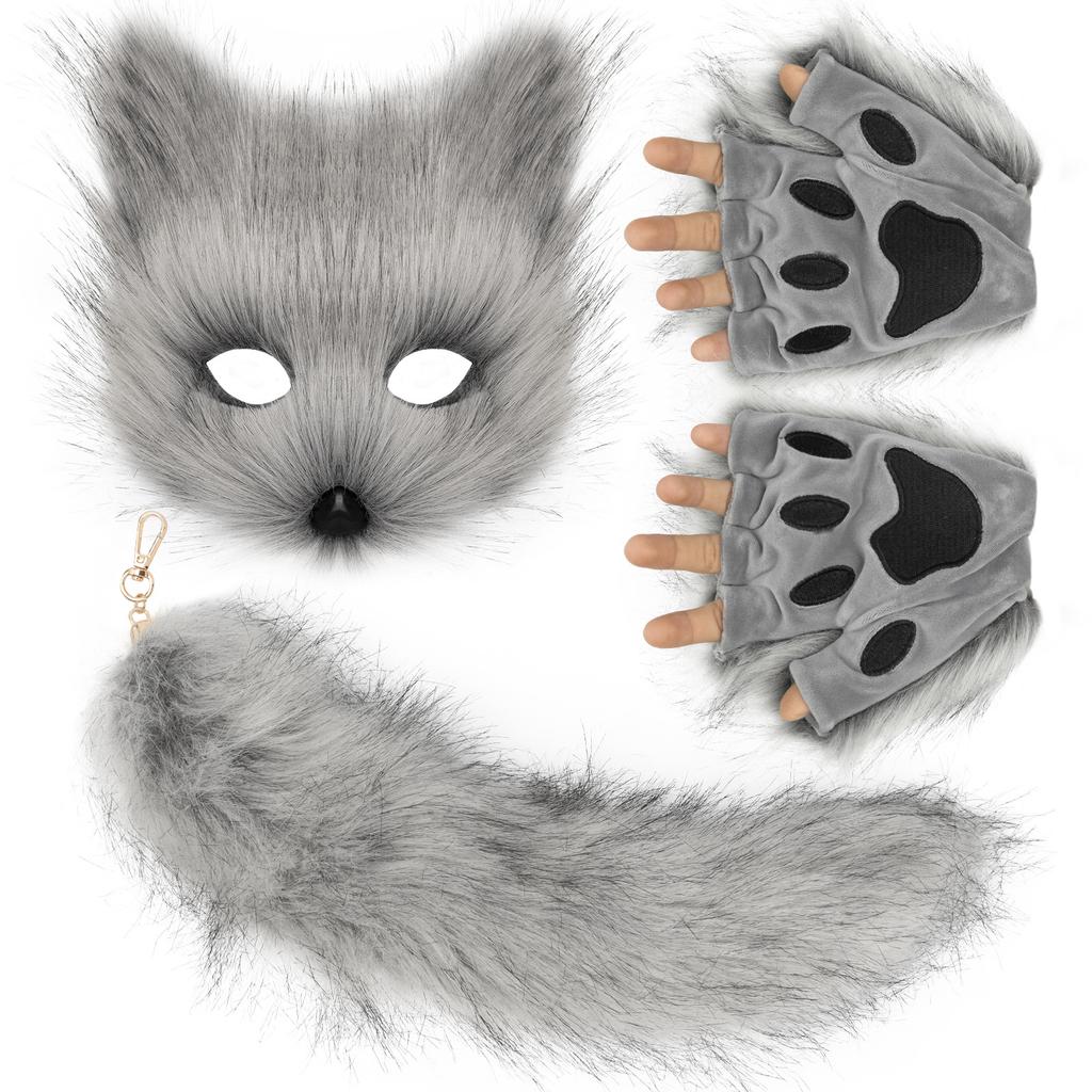 Plush Set with Simulated Fox Mask, Gloves, and Fox Tail Cos Handmade Tools and Accessories