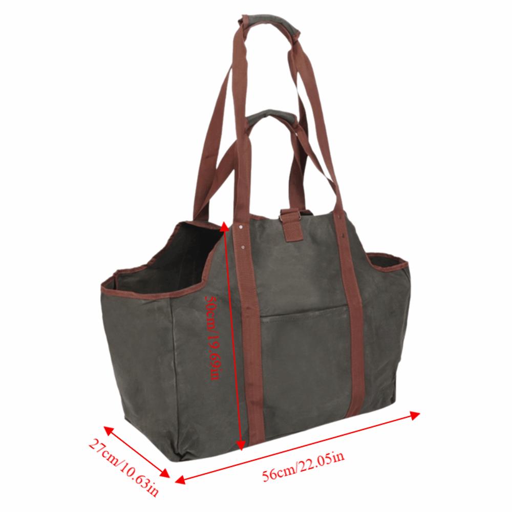Waxed Canvas Firewood Carrier Thicken with Reinforced Handles Firewood Log Tote Waterproof Foldable Firewood Bag
