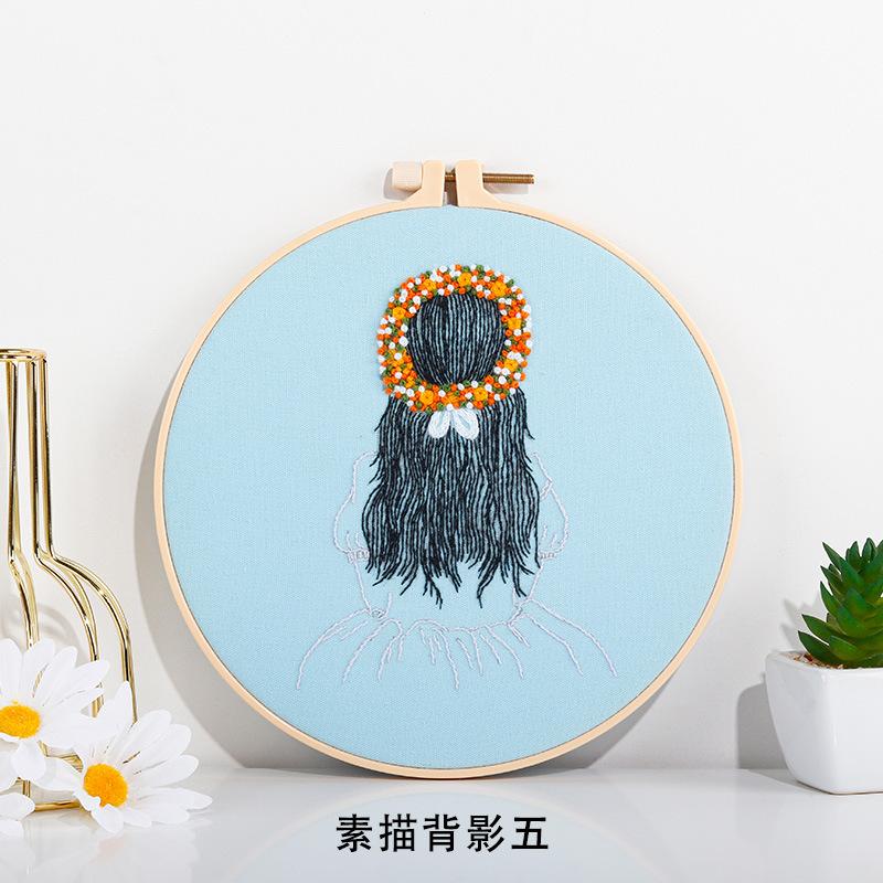 New Diy Handmade Embroidery Material Bag, European Simple Sketch Girl Back, Needle And Thread Set