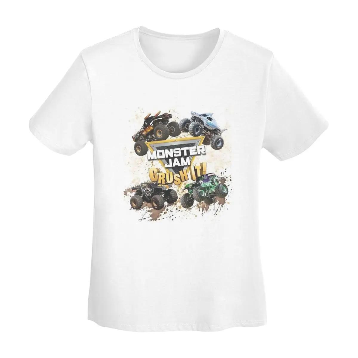 

Классическая футболка с рисунком грузовика Monster Jam для женщин, с коротким рукавом, с круглым вырезом, уличный стиль, хлопок, летние футболки, уличная одежда S