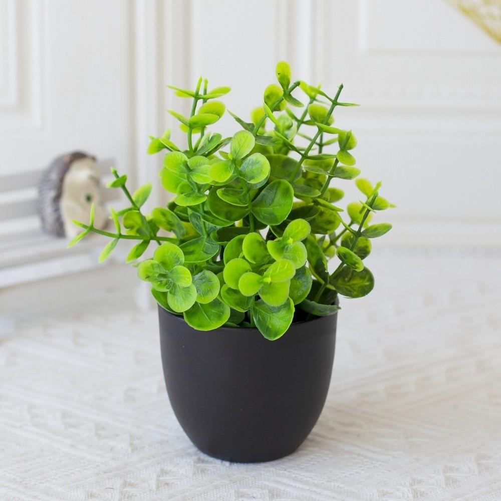 

2Pcs Realistic Small Fake Plant with Black Pot Eucalyptus Lavender Potted Green Bonsai Artificial Plants for Home Office