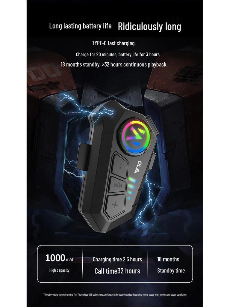 Y10 Bluetooth Helmet Headset, Noise-Cancelling & Waterproof, for Motorcycles & Cycling.