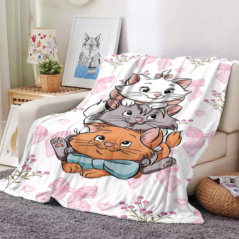 Cat Family Portrait Flannel blanket, soft and warm, suitable for beds and sofas, all seasons, portable travel blanket. 073095