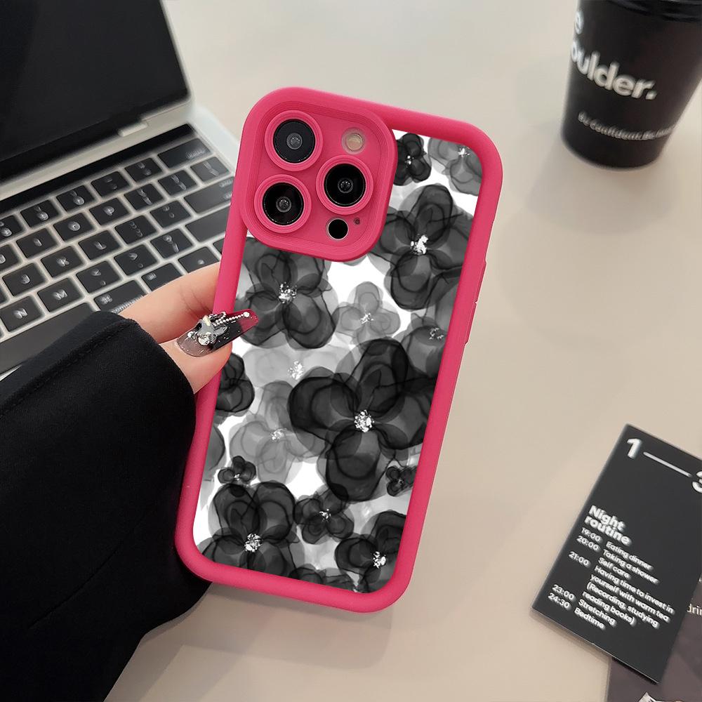 

Чехол для iPhone 16 15 14 13 12 11 Pro Max Черный Цветочный Дизайн Чехол для Телефона для iPhone X XS XR 7 8 Plus SE 2022 Мягкие Силиконовые Чехлы iPhone XR