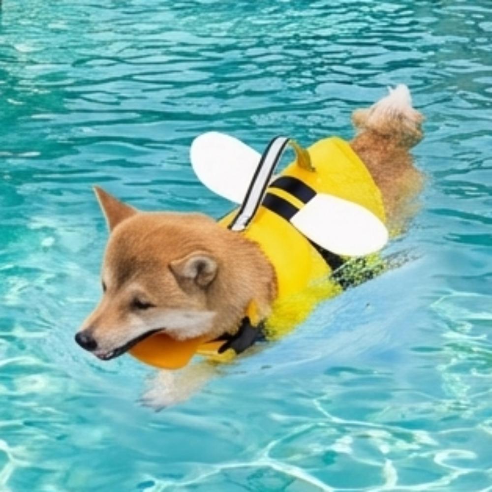 Adjustable Dog Life Jacket Cartoon Bee/Dinosaur Shape Dog Swimsuit High Buoyancy Waterproof Dog Swimming Suit For Pool Party