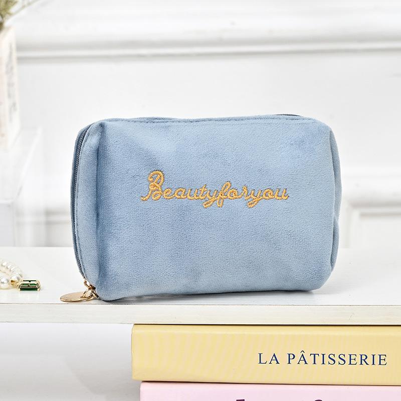 Velvet Makeup Bag for Women Portable Travel Small Cosmetic Bags Solid Color Zipper Toiletry Bag Make Up Pouch Storage Bags