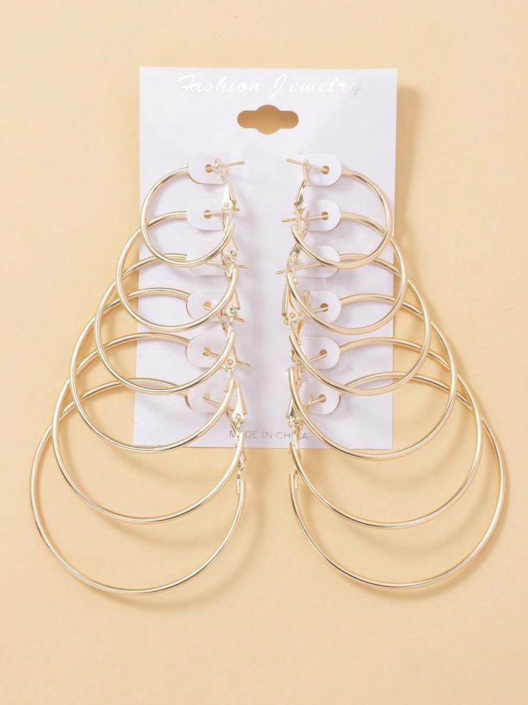 6 Pairs/Set Of Versatile Smooth C-Ring Earrings, With Different Sizes Of Ear Ring Combinations, Simple And Stylish Slimming Earrings