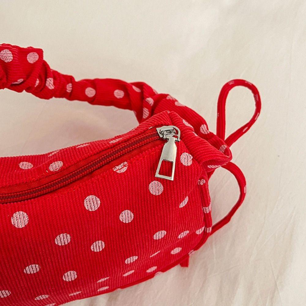 Cloth Polka Dot Shoulder Bag Pleated Canvas Underarm Bag Charming Small Hobo Bag Travel