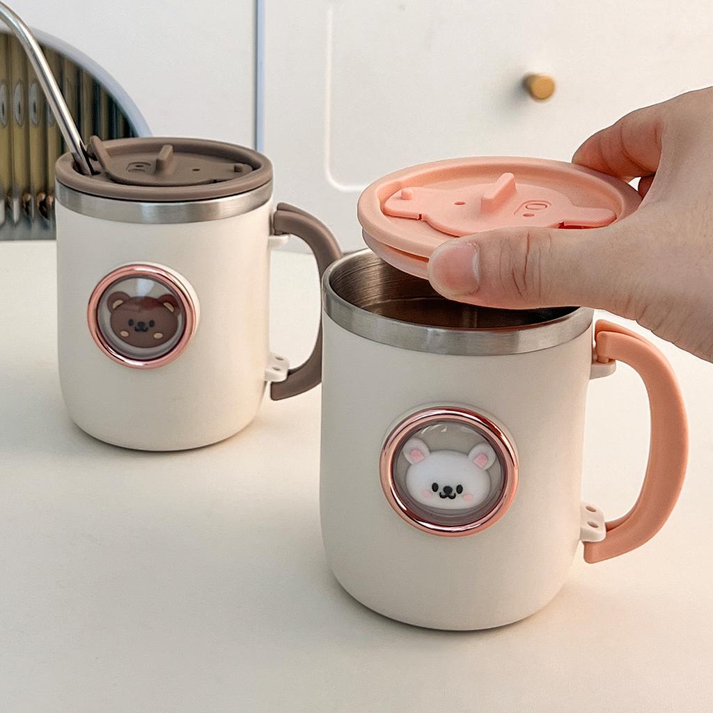 WORTHBUY Cartoon 316 Stainless Steel Mug 450ML Anti-scalding Water Cup With Lid For Kid Cute Drinking Cup Reusable Drinkware
