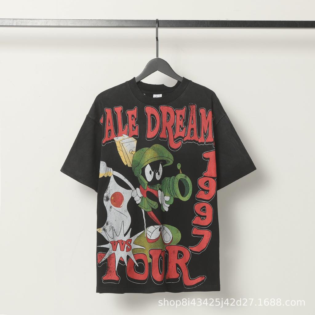 2025 Amerikanische trendige Marke Vall gewaschen alt bedrucktes kurzärmeliges Hip-Hop lockeres Streetwear-T-Shirt für Männer und Frauen