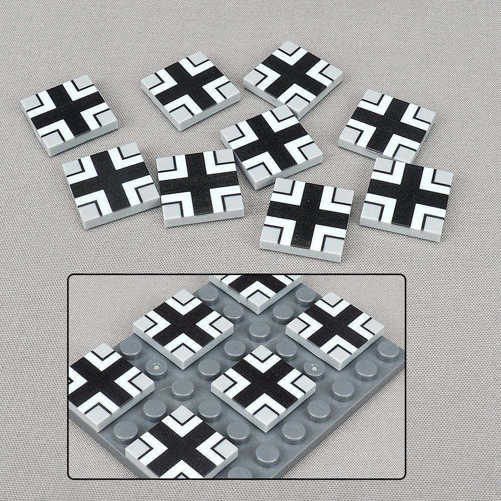 Non-Toxic Moc 10Pcs 3068 2X2 Black Cross Pattern Building Blocks Kit Printed Board Bricks Particle Diy Toy Children Kid Birthday Xmas Gift