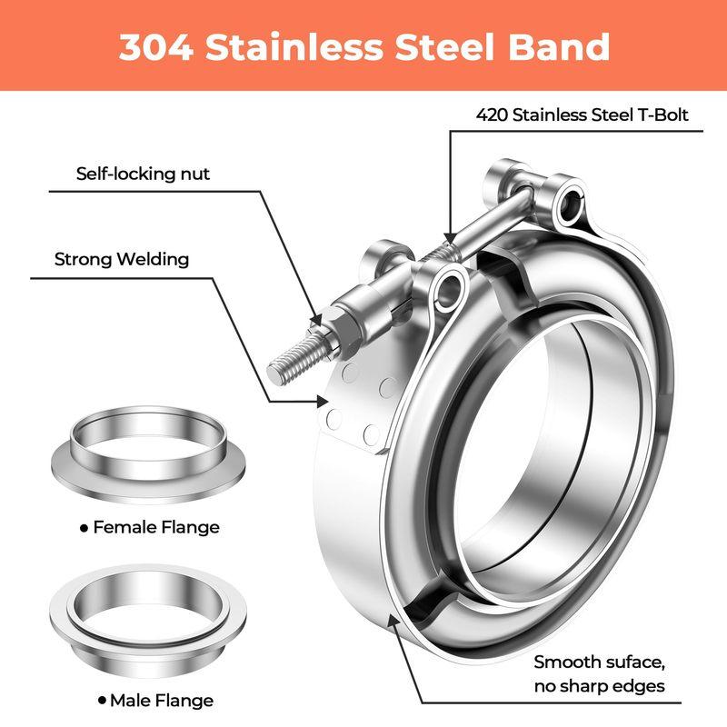 V Band Clamp With Male Female Flange Kit 304 Stainless Steel 1.5inch 38mm Intercooler Turbo Exhaust Clamp Downpipe Pipe Clamp