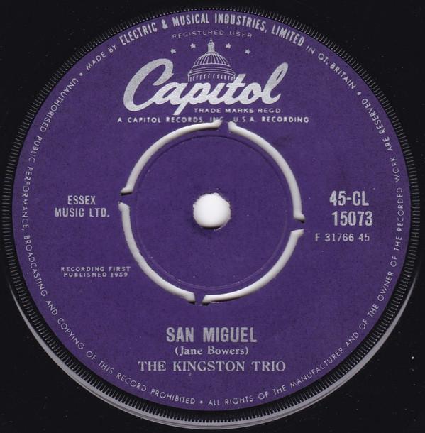 

7-дюймовая пластинка KINGSTON TRIO San Miguel 45CL15037 1959 UK Rock Б/у