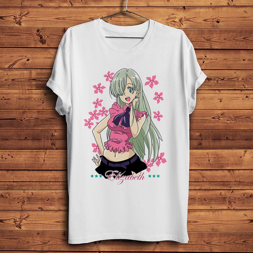 Elizabeth Liones Seven Deadly Sins funny anime tshirt Unisex new White Casual short sleeve T Shirt Unisex otaku streetwear tee S