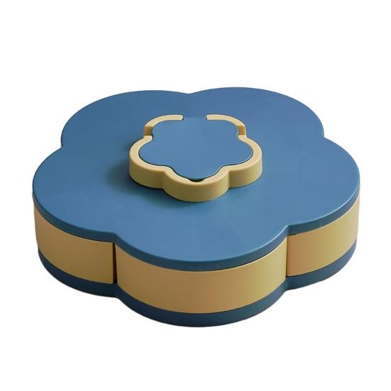 Rotating Petal Snack Tray Divided Holder with Fruit Nut Lids Space-Saving Plastic Organizer for Home S синий
