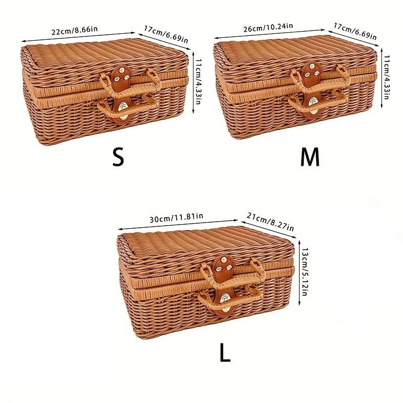 Imitation Rattan Woven Storage Box Vintage Handwoven Case Home Storage Basket Retro Style Decorative Suitcase Hand Gift Box