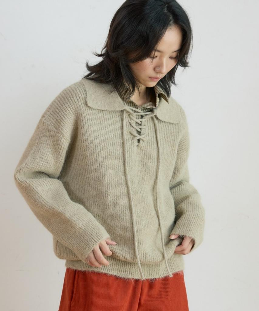 WIOE String Collar Knit Pullover_Beige