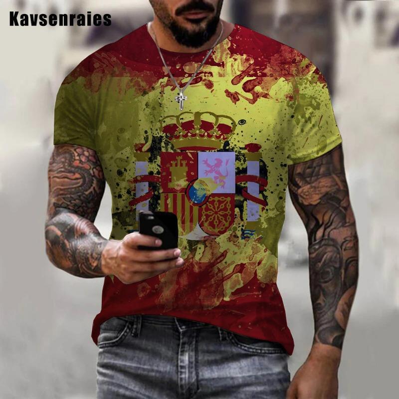 Men's 3D Printed T-shirt with Spanish Flag Pattern