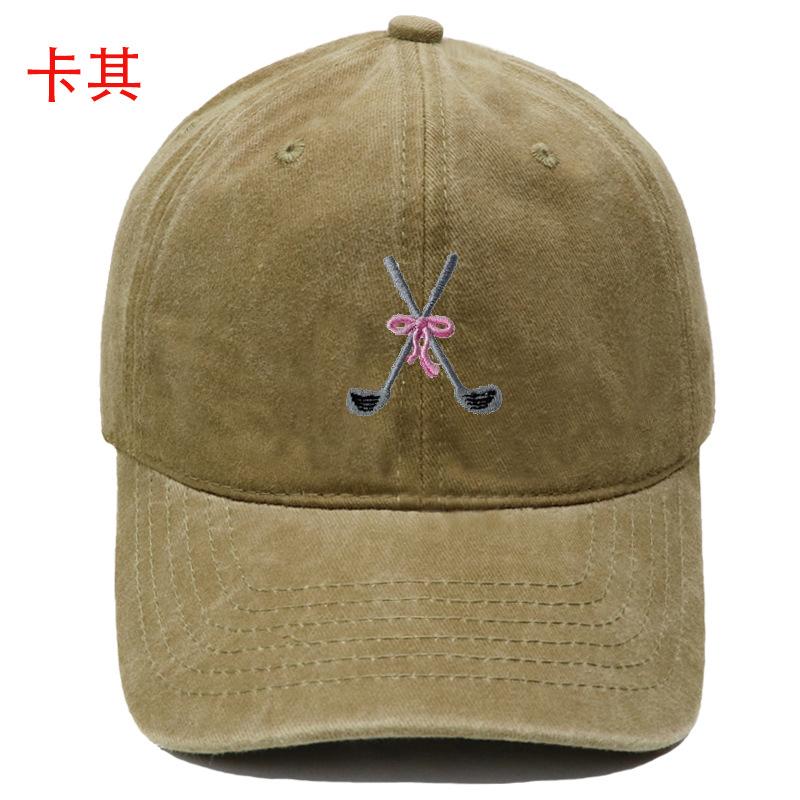Golf Bow Embroidery Washed Retro Baseball Men's and Women's Leisure Outdoor Sports Shade Cap