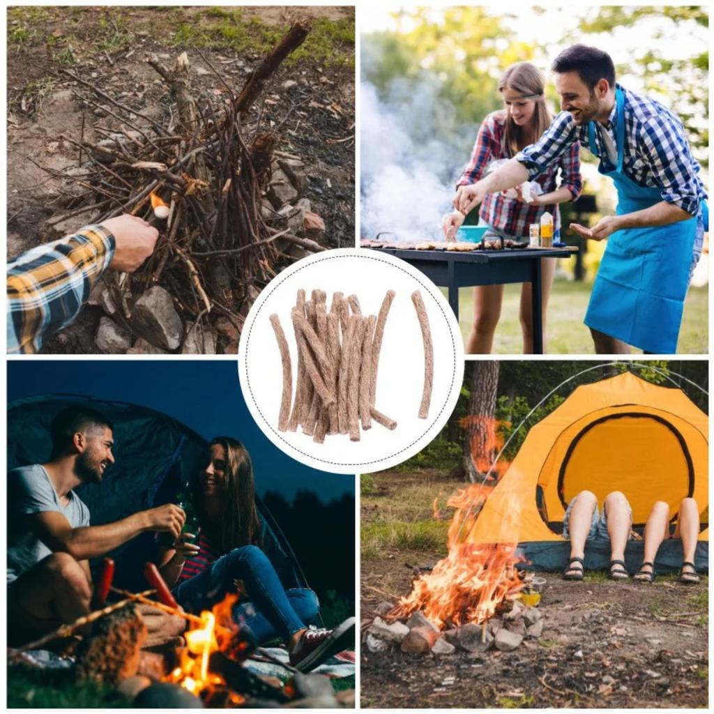 20pcs Outdoor Fire Starter Rope Camping Ignition Hemp Cord for Emergency Fire Lighting Tinder Ropes for Hiking Barbecues Hunting Grilling