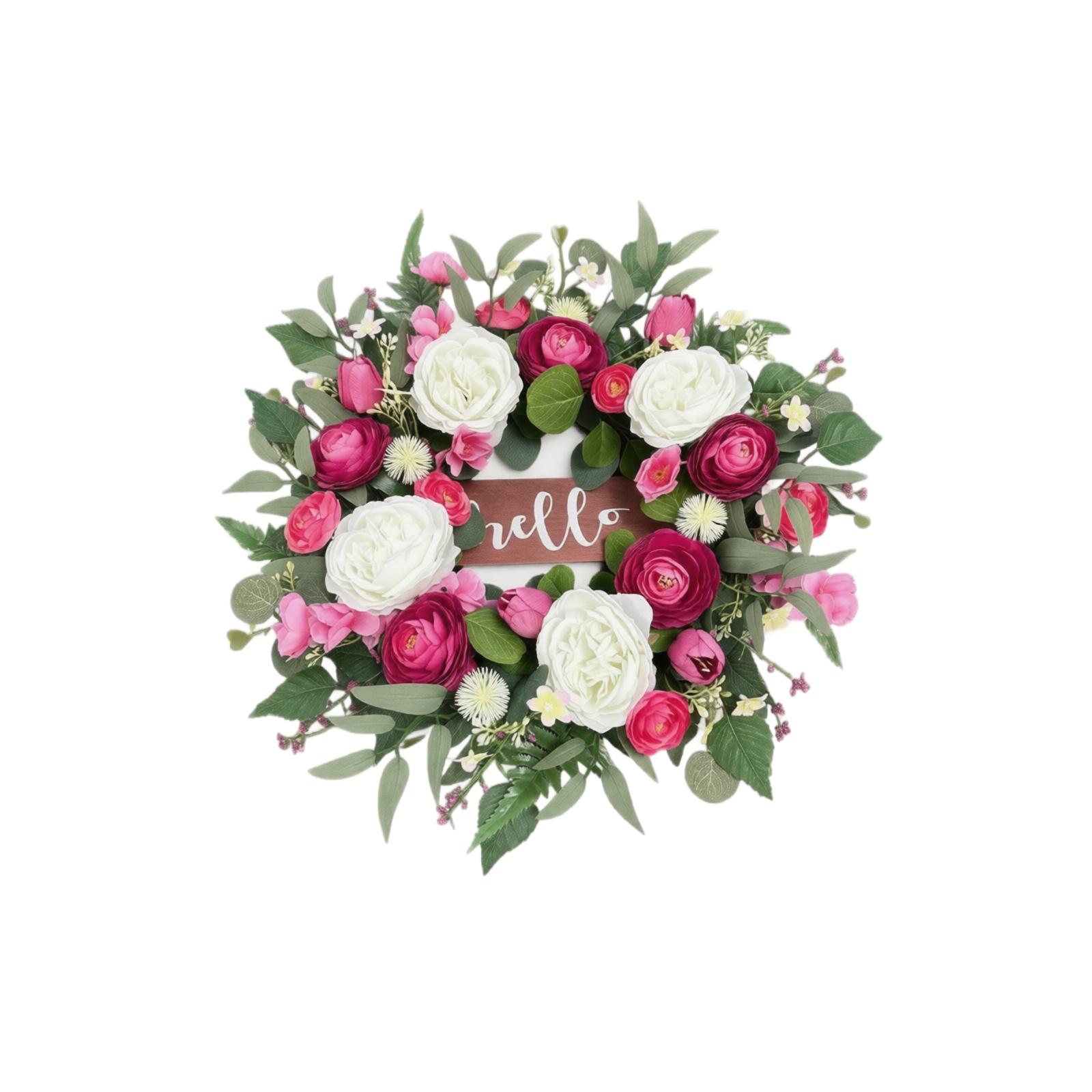 

3D 50cm Spring Artificial Flower Wreath Decoration with Mixed Floral Elements and Greenery for Indoor Outdoor Seasonal Home Display One Size